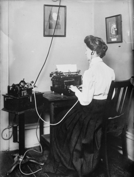 Blind stenographer using dictaphone, 1911. Creator: Bain News Service.