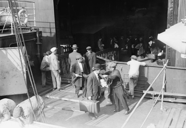 Boarding the MADONNA, 1912. Creator: Bain News Service.