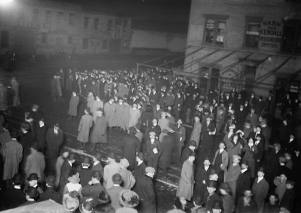 Crowd awaiting Titanic survivors, 1912. Creator: Bain News Service.