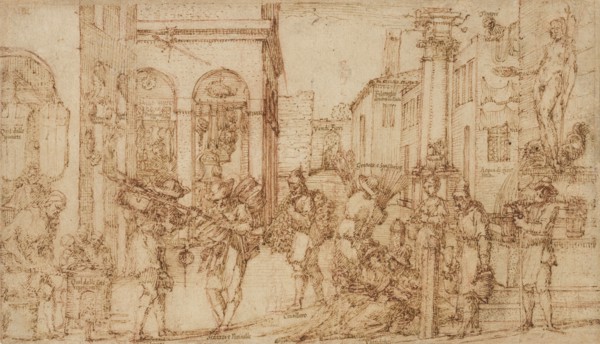 Street With Tradesmen, late 16th-early 17th century.. Creator: Giovanni Maria Tamburini.