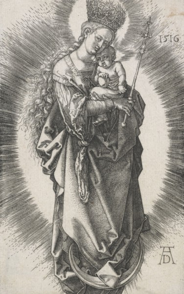 The Virgin on the crescent with a sceptre and a starry crown, 1516. Creator: Albrecht Durer.