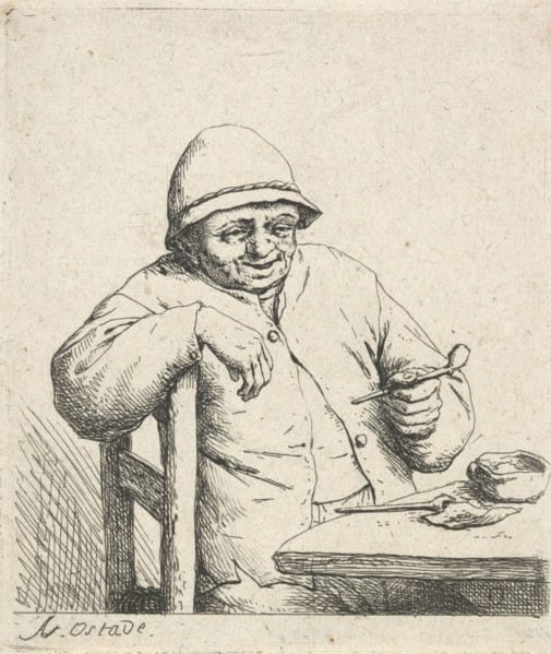 Smoker leaning on the back of a chair, 1672. Creator: Adriaen van Ostade.