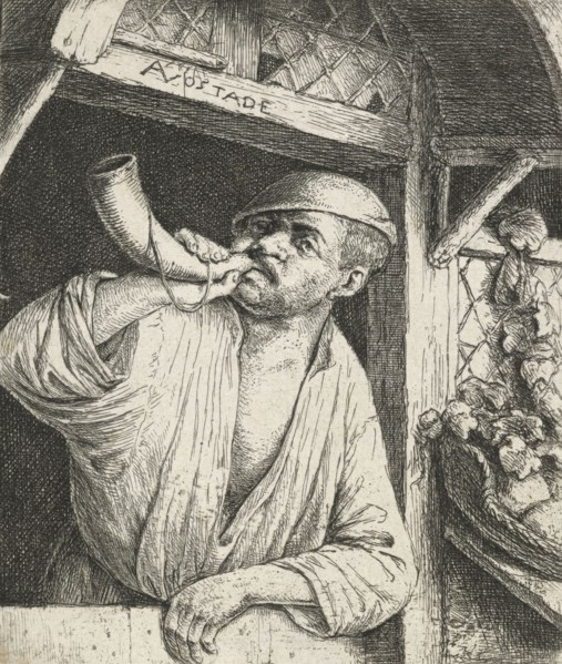A baker blowing his horn, c.1648. Creator: Adriaen van Ostade.
