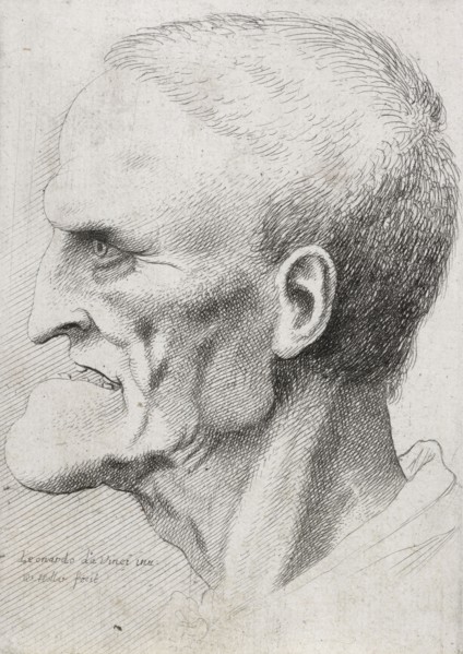 Caricatures and deformities after Leonardo. The old man with gaps between his teeth, c.1645. Creator: Wenceslaus Hollar.