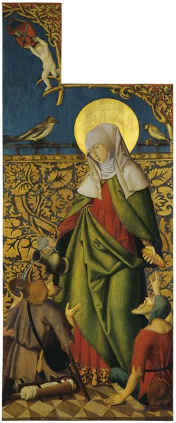 Saint Elisabeth offering bread and Wine to two Beggars (Exterior right wing), 1515. Creator: Anon.
