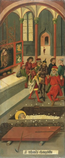 The Miracle of the Hosts at the Tomb of Saint John the Evangelist, 1478. Creator: Gabriel Malesskircher.