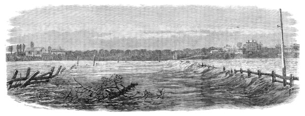 Floods at Melbourne, Australia: St. Kilda Road, south side of Prince's Bridge, 1864. Creator: Unknown.