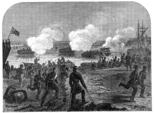Night attack of the Kent Artillery Volunteers in Ore Creek, near Faversham, 1864. Creator: Unknown.