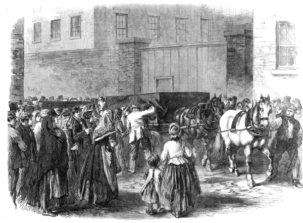 Illustrations of the Flood at Sheffield: burial of the unclaimed dead, 1864. Creator: Unknown.