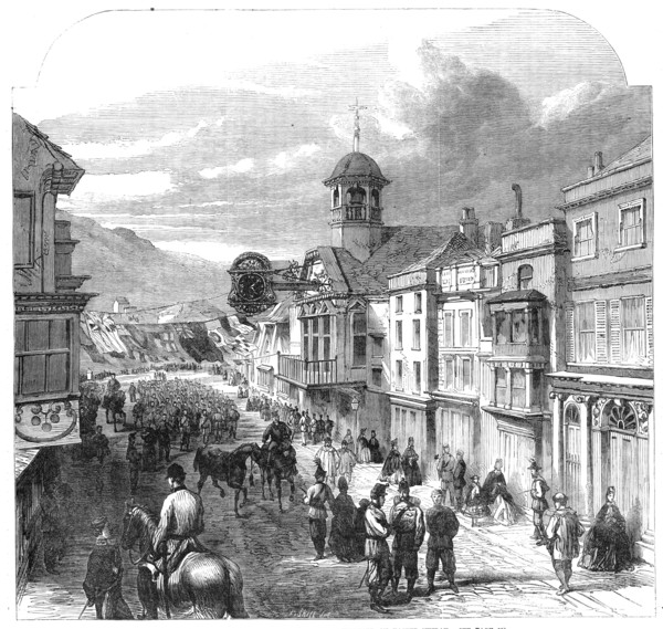 The Volunteer Review: the High-Street of Guildford on Easter Sunday, 1864. Creator: Unknown.