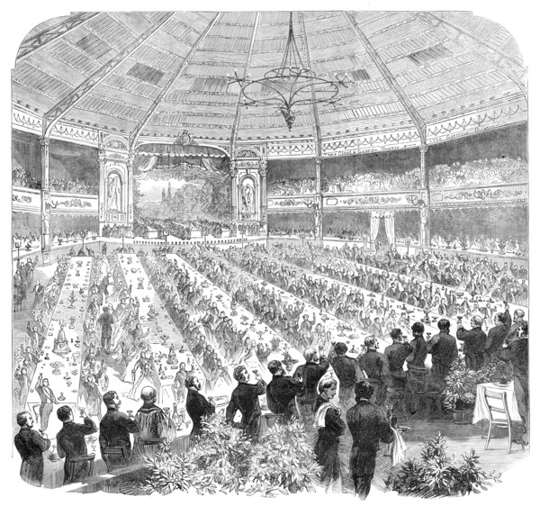 The Shakspeare Commemoration: banquet in the pavilion, Stratford-on-Avon...Earl of Carlisle..., 1864 Creator: Unknown.