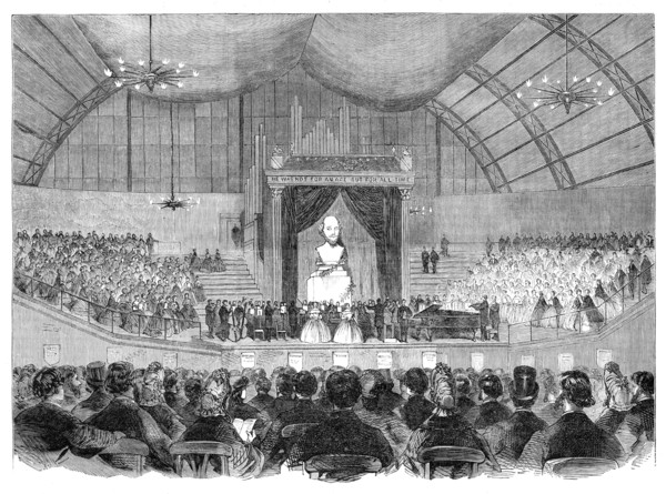 The Shakspeare Commemoration in London: unveiling a bust of Shakspeare..., Agricultural Hall, 1864. Creator: Unknown.