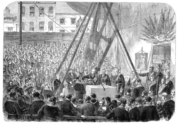 Laying the foundation-stone of the new building in connection with Freemasons’ Hall, 1864. Creator: Unknown.