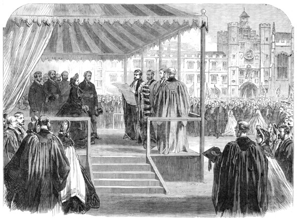 The Royal Visit to Cambridge: presentation of the university address to the Prince And..., 1864. Creator: Unknown.