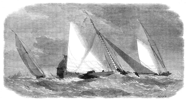 The Yacht Matches in the Thames: Royal Thames Yacht Club...rounding the steamer at the Nore, 1864. Creator: Smyth.