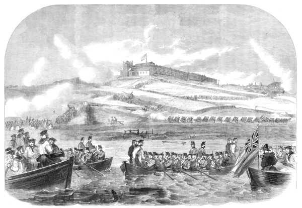 The siege operations in St. Mary’s Creek, Chatham: boats advancing to the assault, 1864. Creator: Unknown.