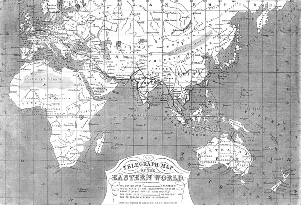 Telegraph map of the Eastern World, 1865. Creator: John Dower.
