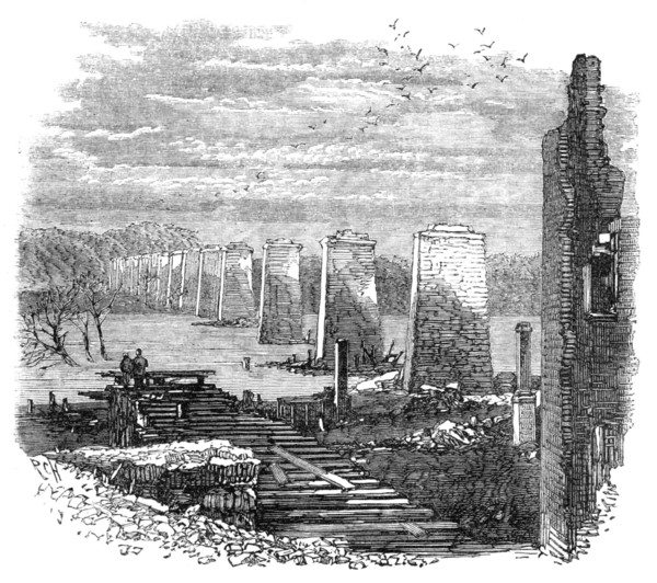 Richmond, Virginia: ruins of the railway bridge, 1865. Creator: Unknown.