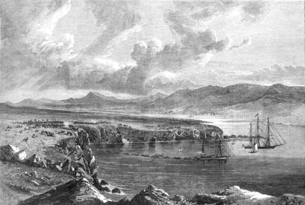 Laying of the Atlantic Telegraph Cable: landing the shore end of the cable...Valencia, 1865. Creator: Unknown.