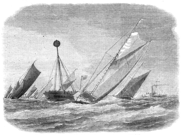 Sailing-barge on the Thames: rounding the Nore Light-ship, 1865. Creator: Unknown.