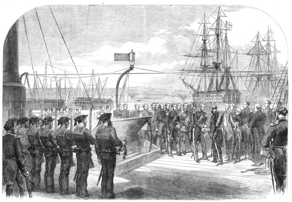 The International Naval Festival at Portsmouth: the French Minister receiving Admiral Seymour, 1865. Creator: Unknown.