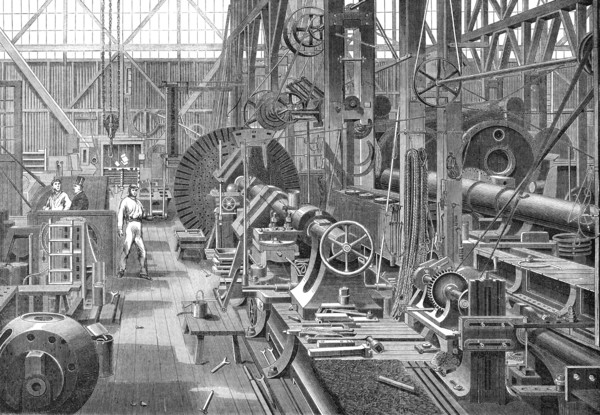 A visit to Penn's Marine Engine Factory, at Greenwich: turning a crank axle, 1865. Creator: Unknown.
