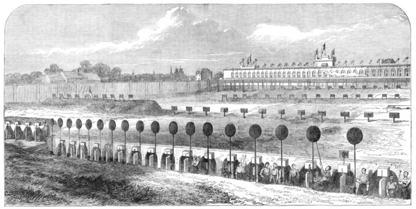 Meeting of the Belgian National Rifle Association at Brussels: general view of practice-ground, 1865 Creator: Unknown.