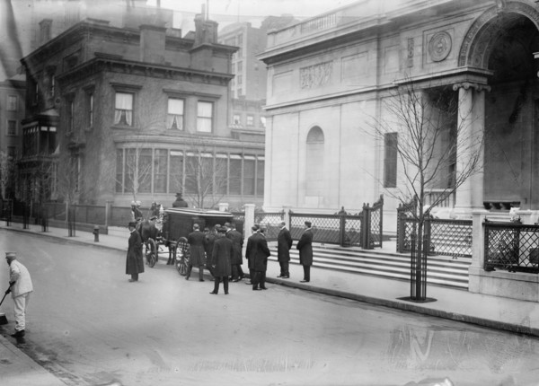 J.P. Morgan's body taken from his library, between c1910 and c1915. Creator: Bain News Service.