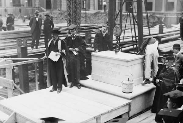 Laying cornor [i.e., corner] stone, Columbia. Pres. Butler & Dean Wheeler, 1911. Creator: Bain News Service.