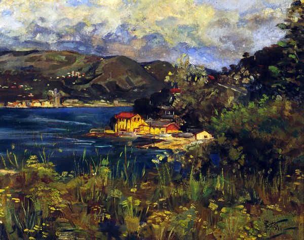 Untitled [Bay landscape with Italian cities],  c1895. Creator: Girolamo Pieri Nerli.