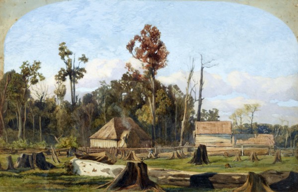 Settler's home, Merton, near New Plymouth, 1851. Creator: James Crowe Richmond.