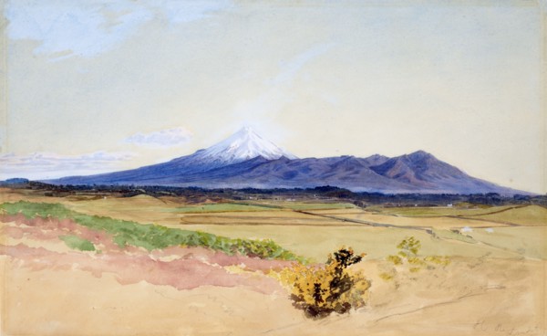 Mount Egmont and Pouakai, from New Plymouth,  c1858. Creator: James Crowe Richmond.
