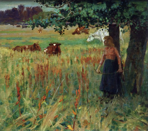 Girl with cattle, 1893. Creator: James McLauchlan Nairn.