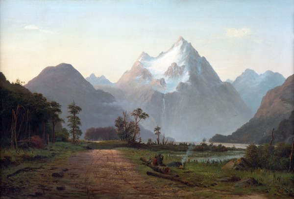 Two swaggers boiling a billy of tea, Milford Sound, 1886. Creator: John Gibb.