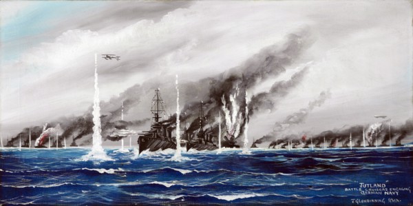 Jutland. Battle Cruisers Engaging German Navy, 1916. Creator: John Gibb Glendinning.