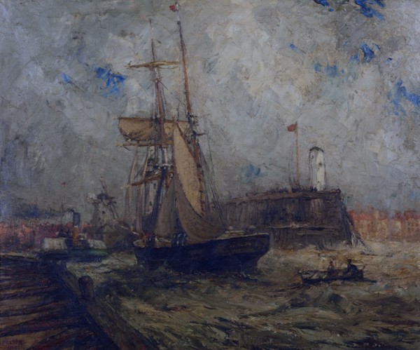 Brigantine going into Littlehampton Harbour, (c1900s) Creator: Nelson Ethelred Dawson.