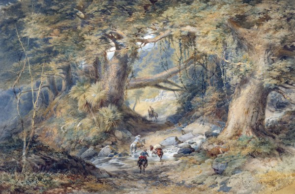 Crossing the Teremakau River, 1876. Creator: Nicholas Chevalier.
