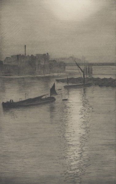 From Waterloo Bridge: Sun bursting through fog, c. 1924-27. Creator: CRW Nevinson.