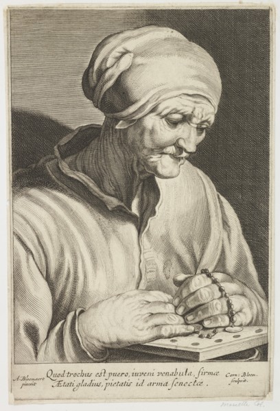 Old woman with a rosary praying. Creator: Cornelis Bloemaert.