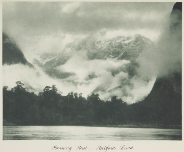 Morning mist, Milford Sound. From the album: Camera Pictures of New Zealand,  1920s. Creator: Harry Moult.