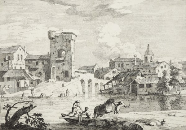 A town by the river,  1723-1730. Creator: Marco Ricci.
