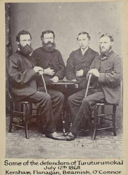 Some of the defenders of Turuturumokai, July 12 1868 - Kershaw, Flanagan, Beamish, O'Connor, c.1900 Creator: William Francis Gordon.