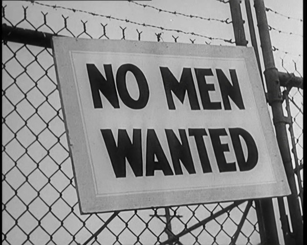 A Sign Hanging on a Fence. Sign Read: 'No Men Wanted', 1929. Creator: British Pathe Ltd.