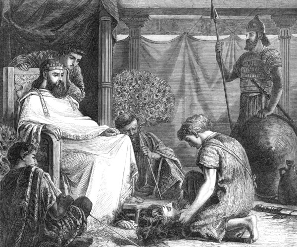 David Showing The Head Of Goliath To Saul (RA Gold Medal Painting), by Miss Louisa Starr, 1868. Creator: Unknown.