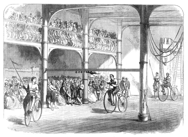 Bicycle tournament at Liverpool, 1869. Creator: C. R..