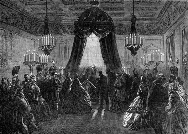Funeral of the late King of the Belgians: the body lying in state...Royal Palace at Brussels, 1865. Creator: Unknown.