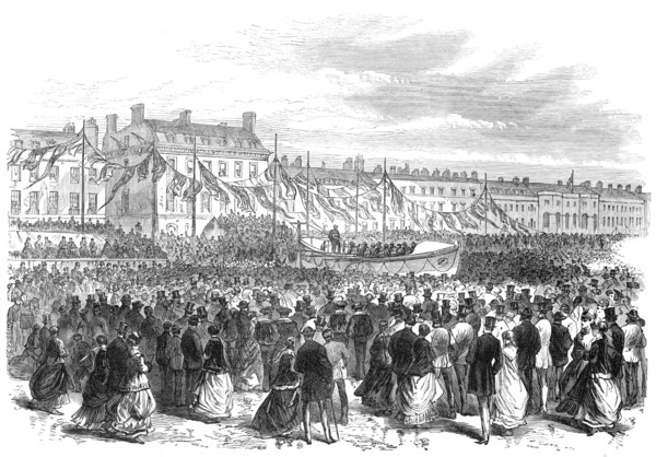 Launch of a life-boat at Weymouth, 1869. Creator: Unknown.