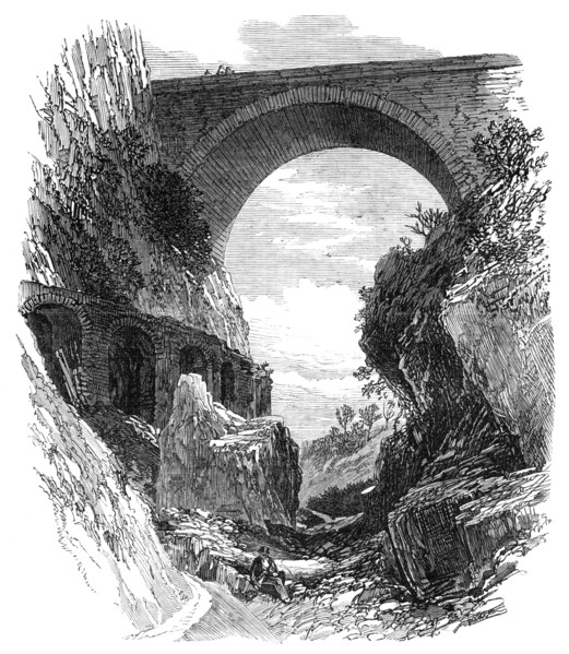 Pont St. Louis and ruins of Roman aqueduct, Mentone, 1869. Creator: Unknown.