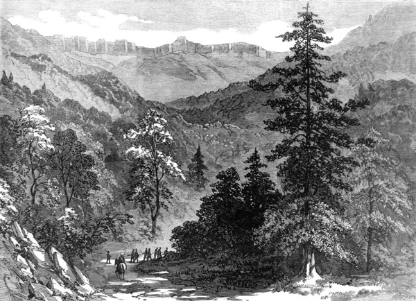 The Abyssinian Expedition: approach to the Abyssinian table-land, from Rayry Guddy, 1868. Creator: Unknown.