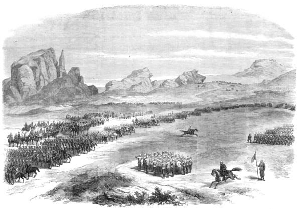 The Abyssinian Expedition: review of the British Army on the Queen's birthday, at Senafe, 1868. Creator: Unknown.